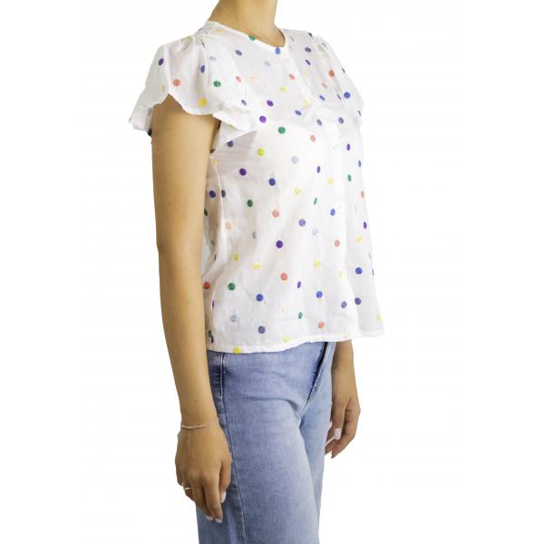 Camicia con pois multicolor e manica con volant